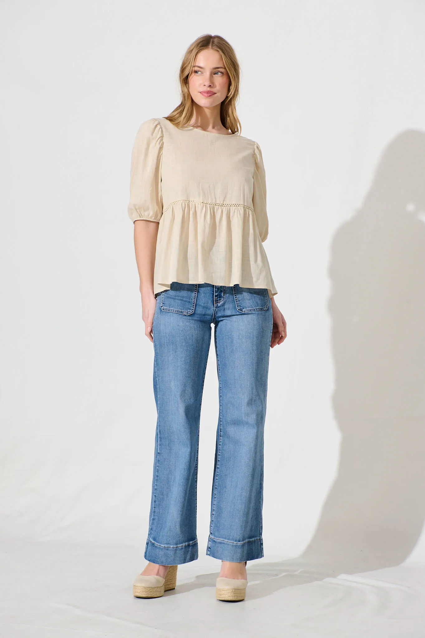 Stacy Top In Oatmeal Cotton Linen sold by St Frock product image thumbnail 4
