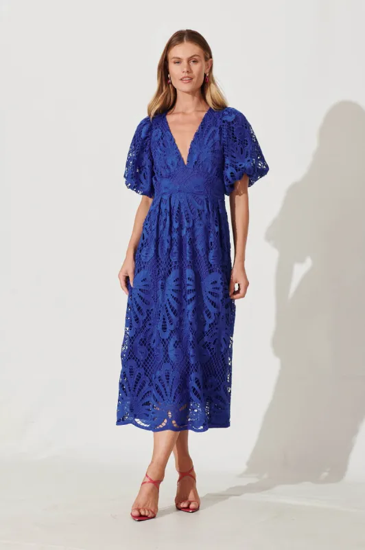 Millie Lace Maxi Dress In Cobalt Blue sold by St Frock