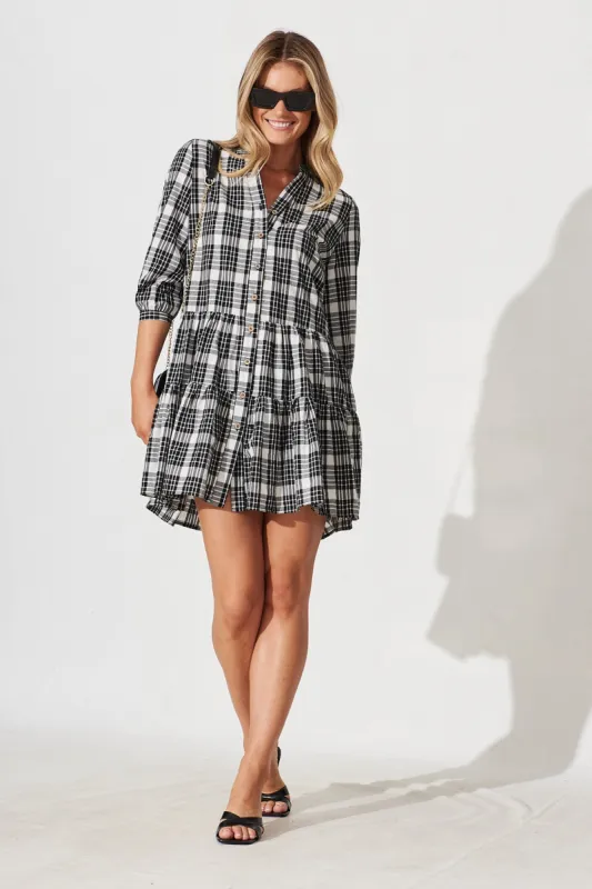 Iberis Shirt Dress In Black With White Gingham Cotton sold by St Frock