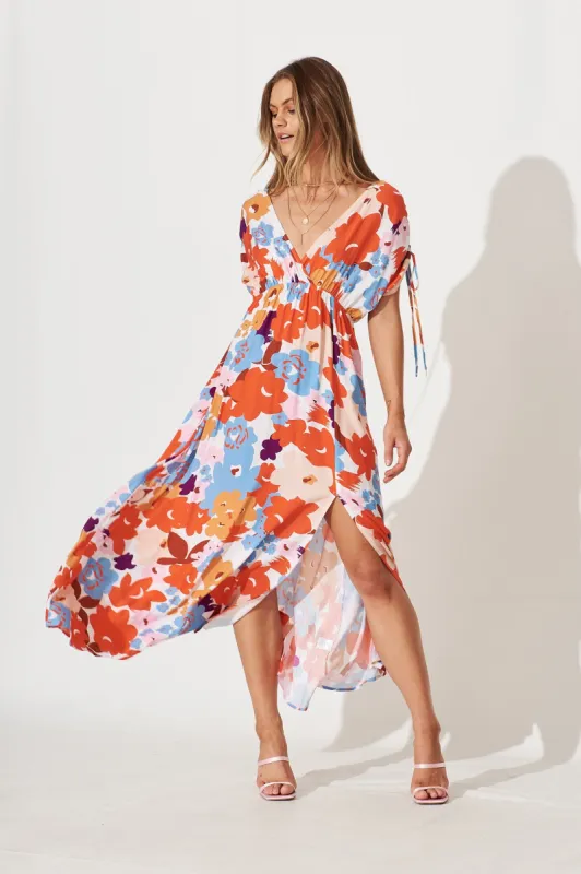 Sunny Maxi Dress In Tangerine Multi Floral Print sold by St Frock