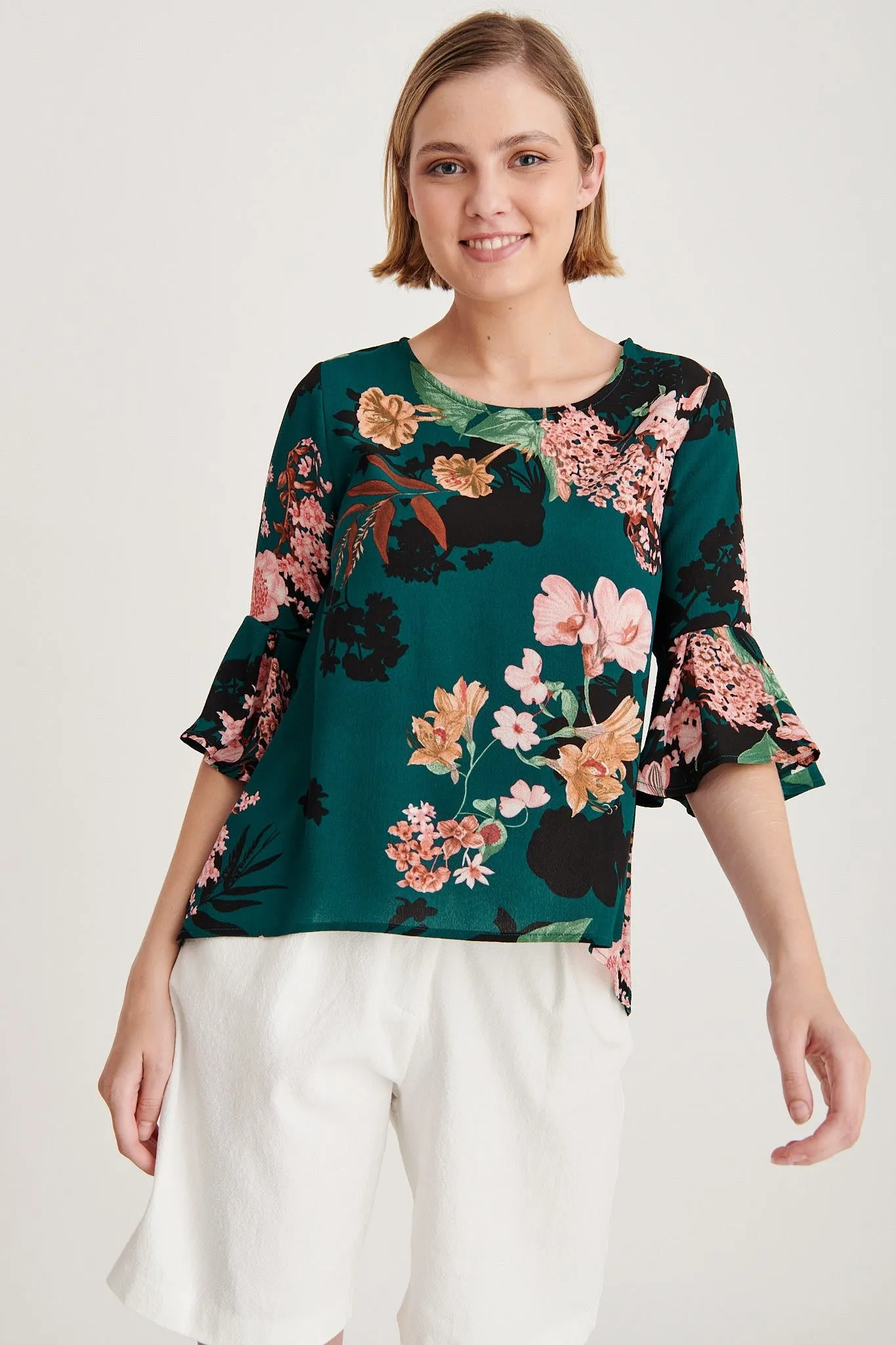 Tai Top In Green With Apricot Floral sold by St Frock product image thumbnail 3