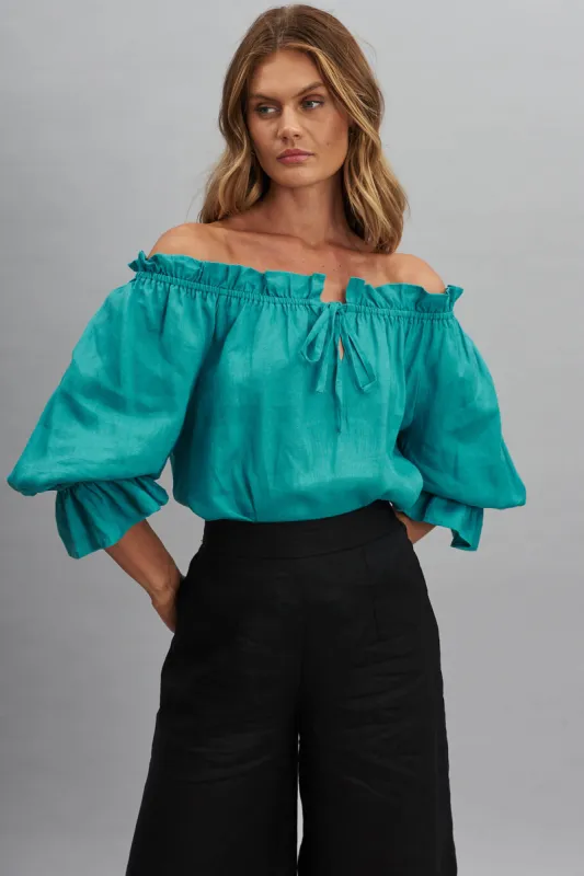 Evalyn Top In Green Pure Linen sold by St Frock