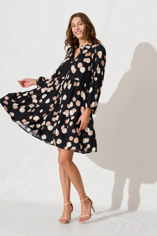 Felicity Smock Shirt Dress In Black With Cream Spot sold by St Frock