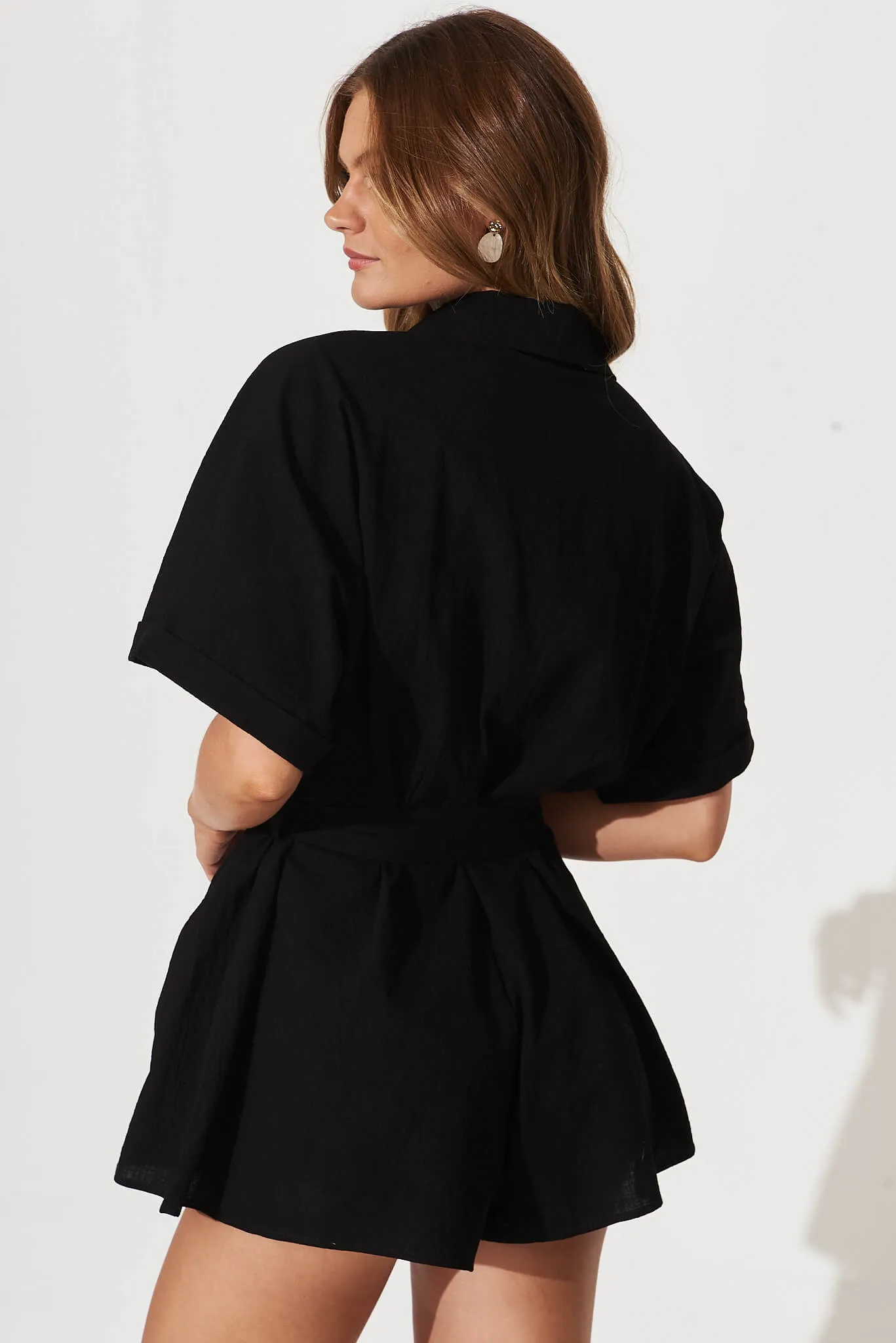 Rising Sun Playsuit In Black Cotton sold by St Frock product image thumbnail 4