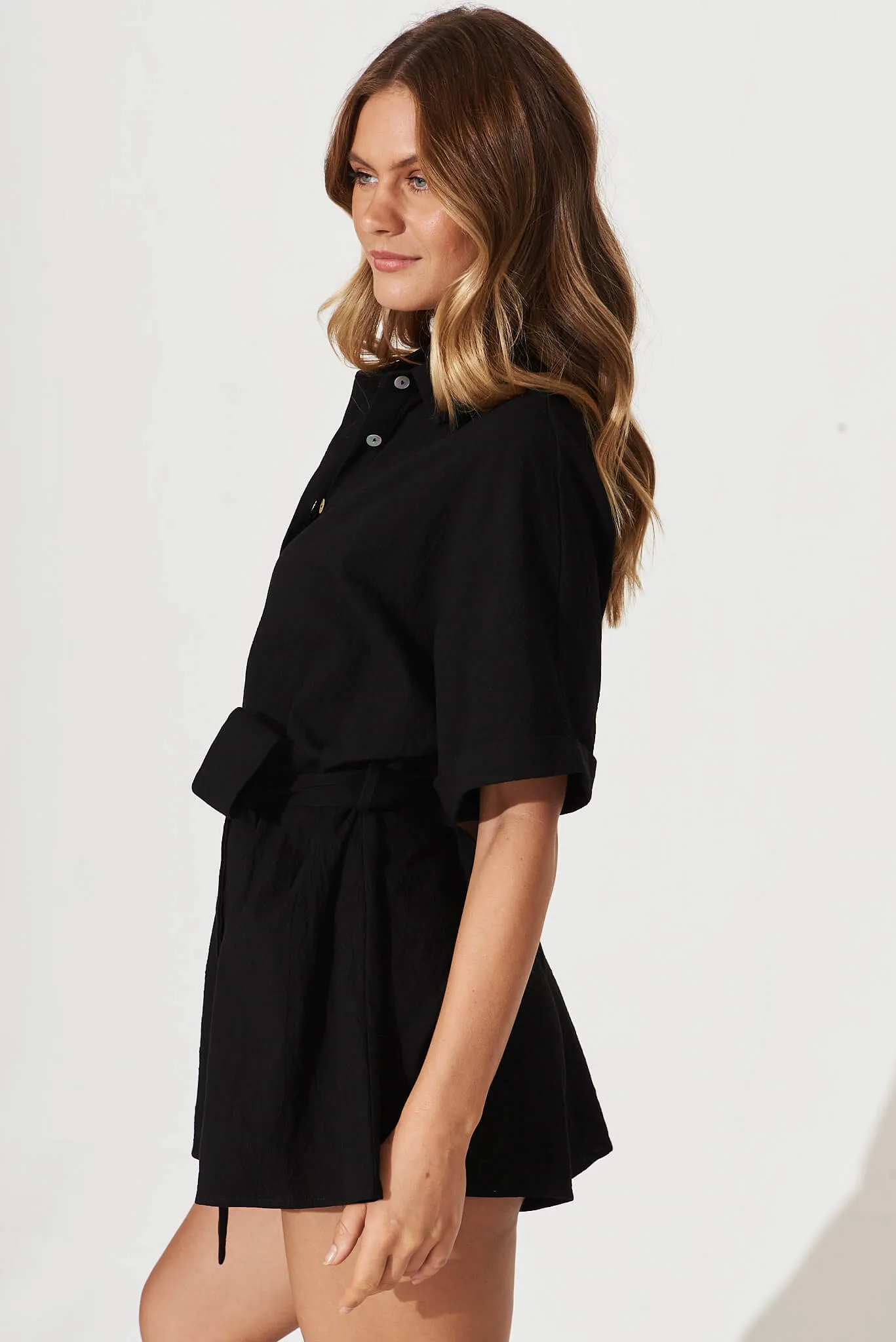 Rising Sun Playsuit In Black Cotton sold by St Frock product image thumbnail 3
