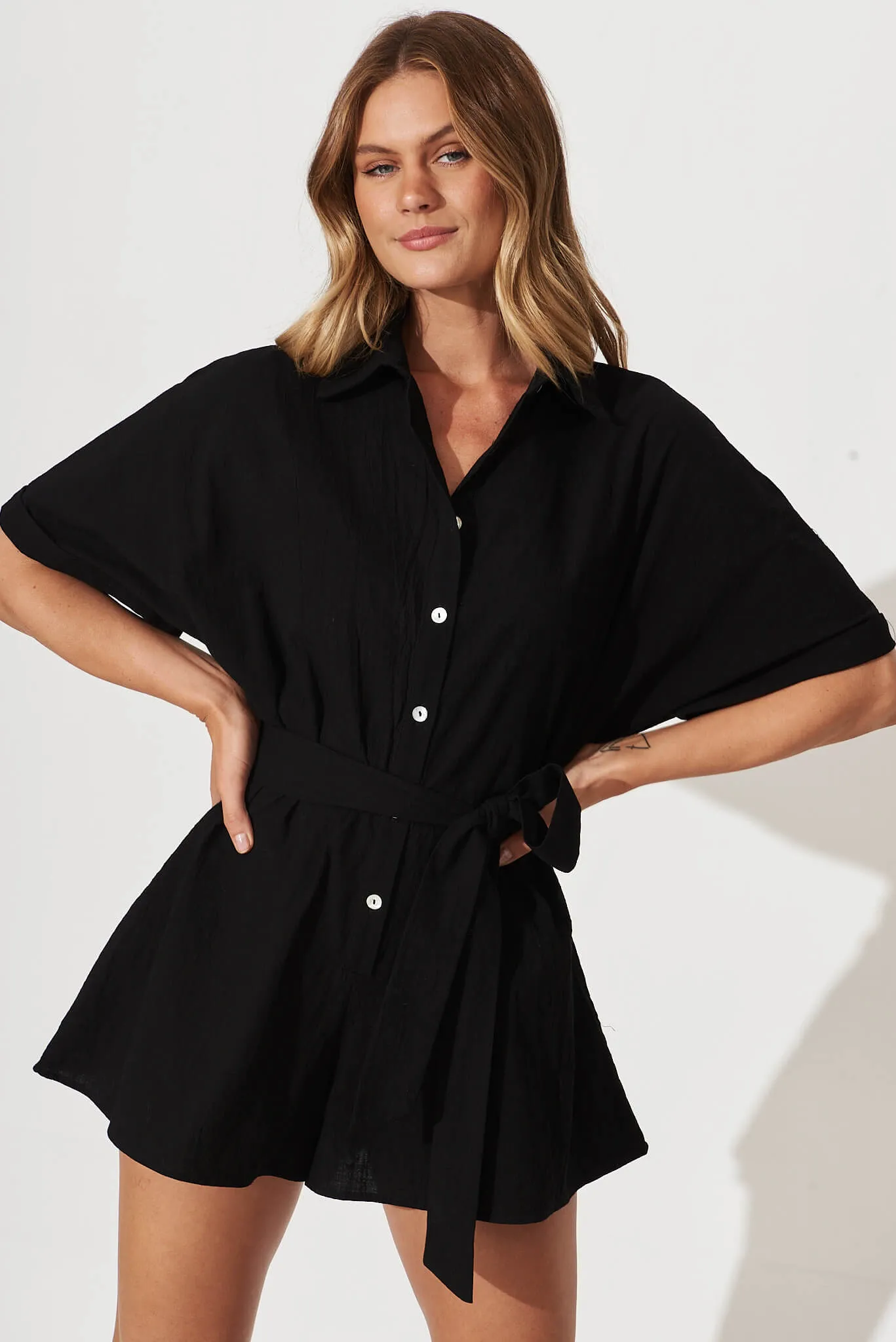 Rising Sun Playsuit In Black Cotton sold by St Frock product image thumbnail 2