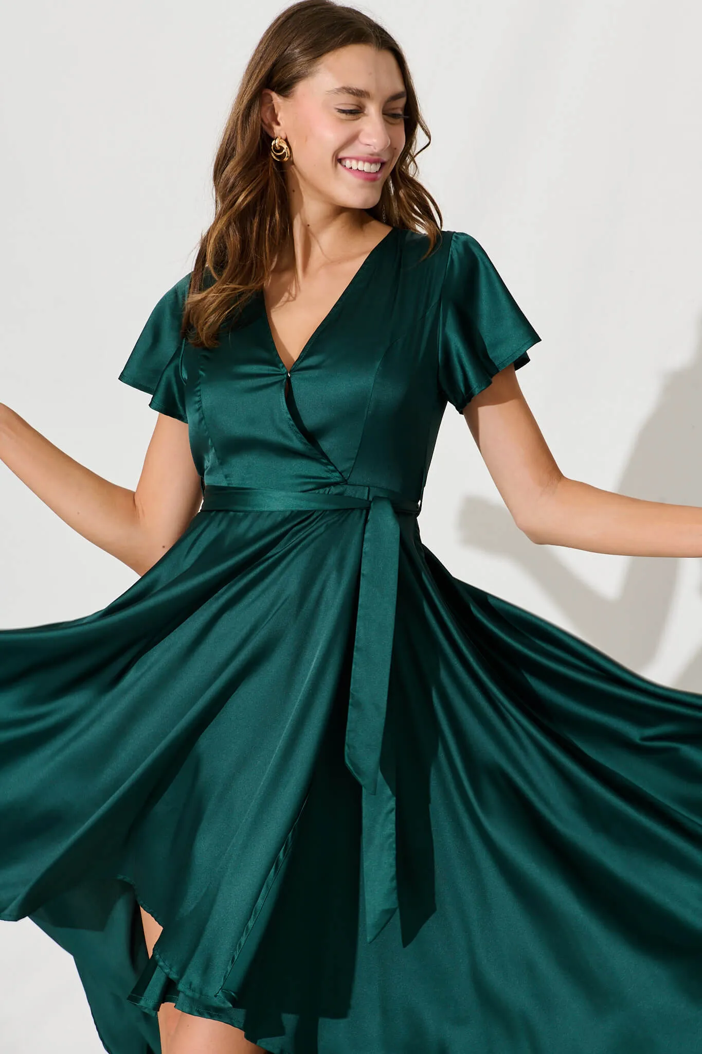 Loulou Maxi Dress In Emerald Satin sold by St Frock product image thumbnail 2