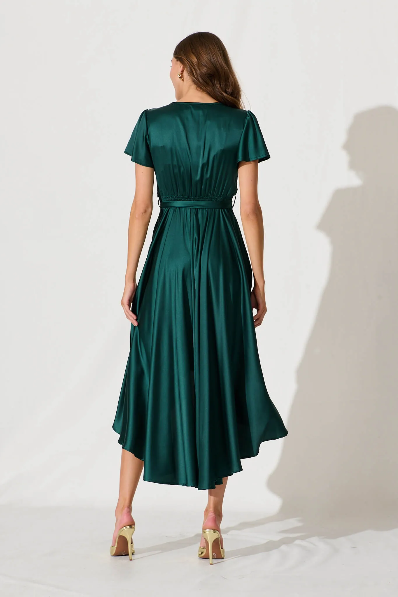 Loulou Maxi Dress In Emerald Satin sold by St Frock product image thumbnail 4