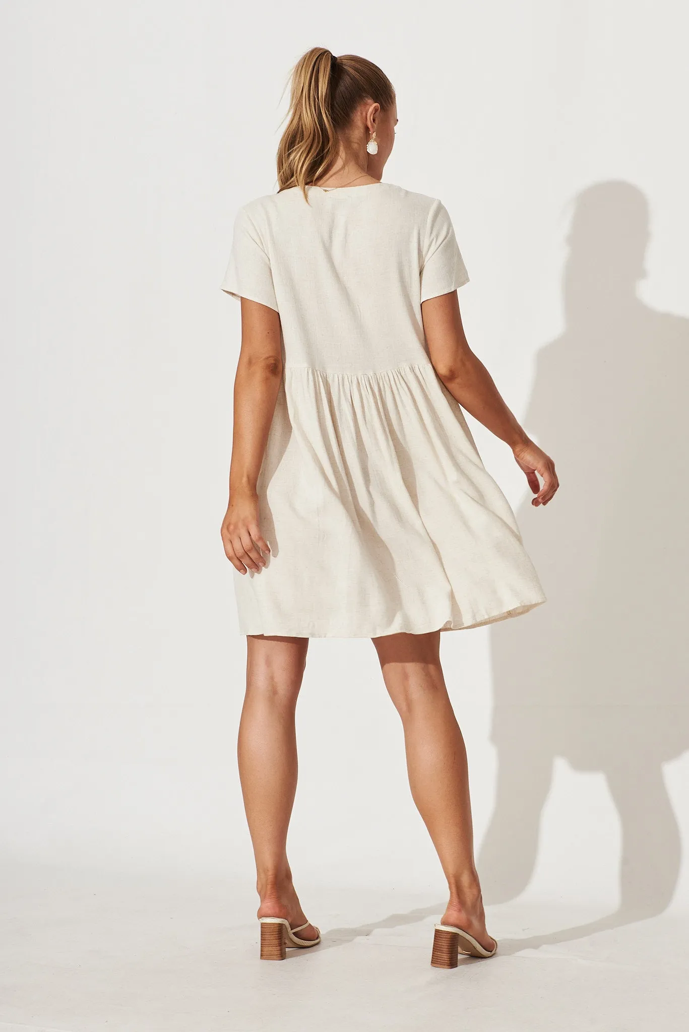 Horizon Smock Dress In Oatmeal Linen Blend sold by St Frock product image thumbnail 4