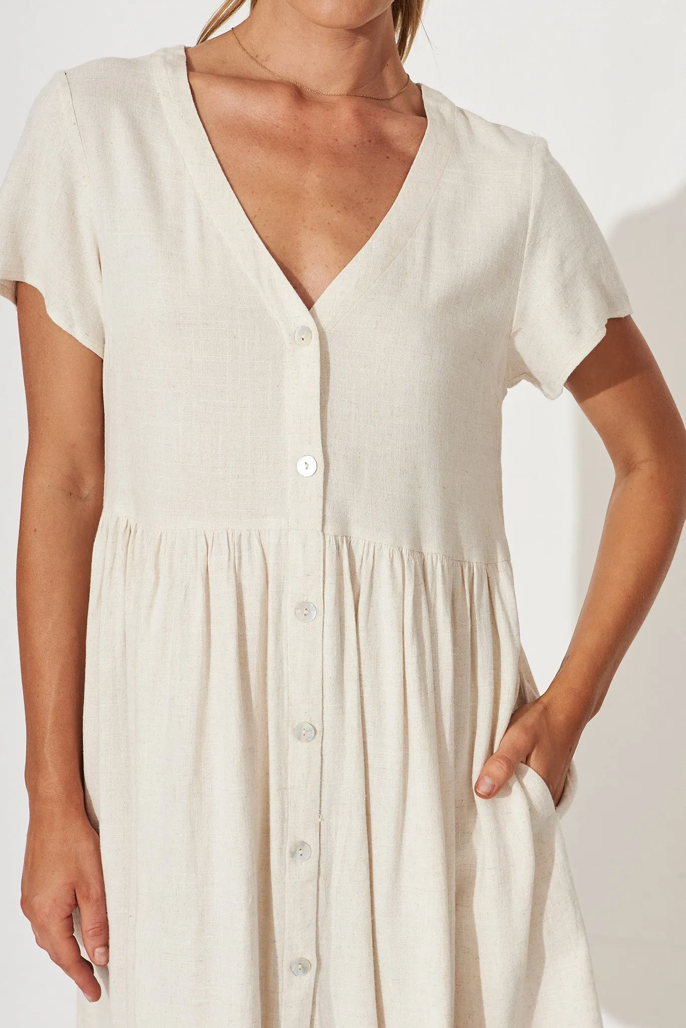 Horizon Smock Dress In Oatmeal Linen Blend sold by St Frock product image thumbnail 5