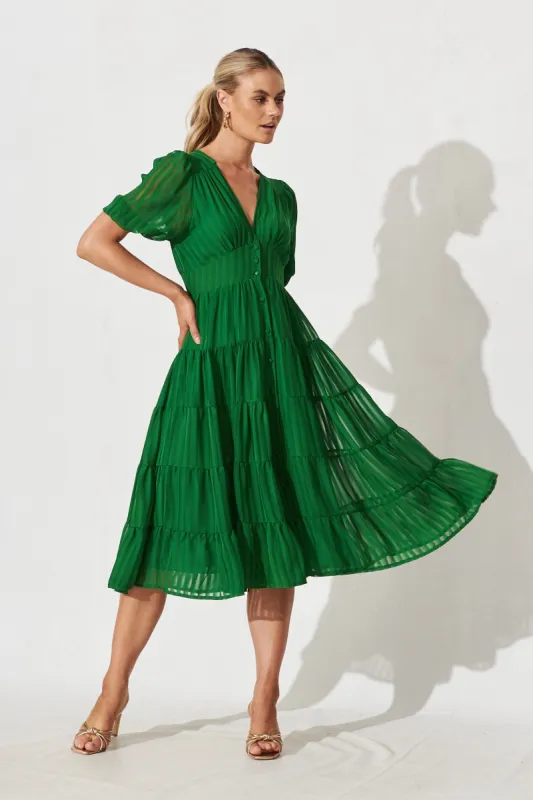 Modica Midi Dress In Green Chiffon sold by St Frock