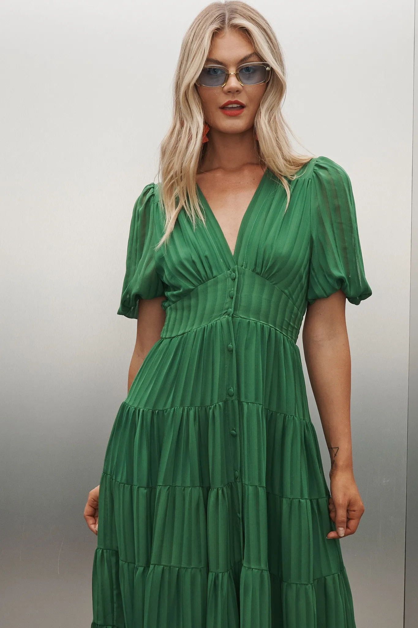 Modica Midi Dress In Green Chiffon sold by St Frock product image thumbnail 4