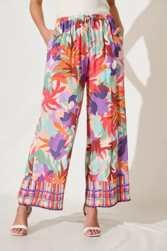 Romeo Pant In Bright Multi Leaf Print sold by St Frock