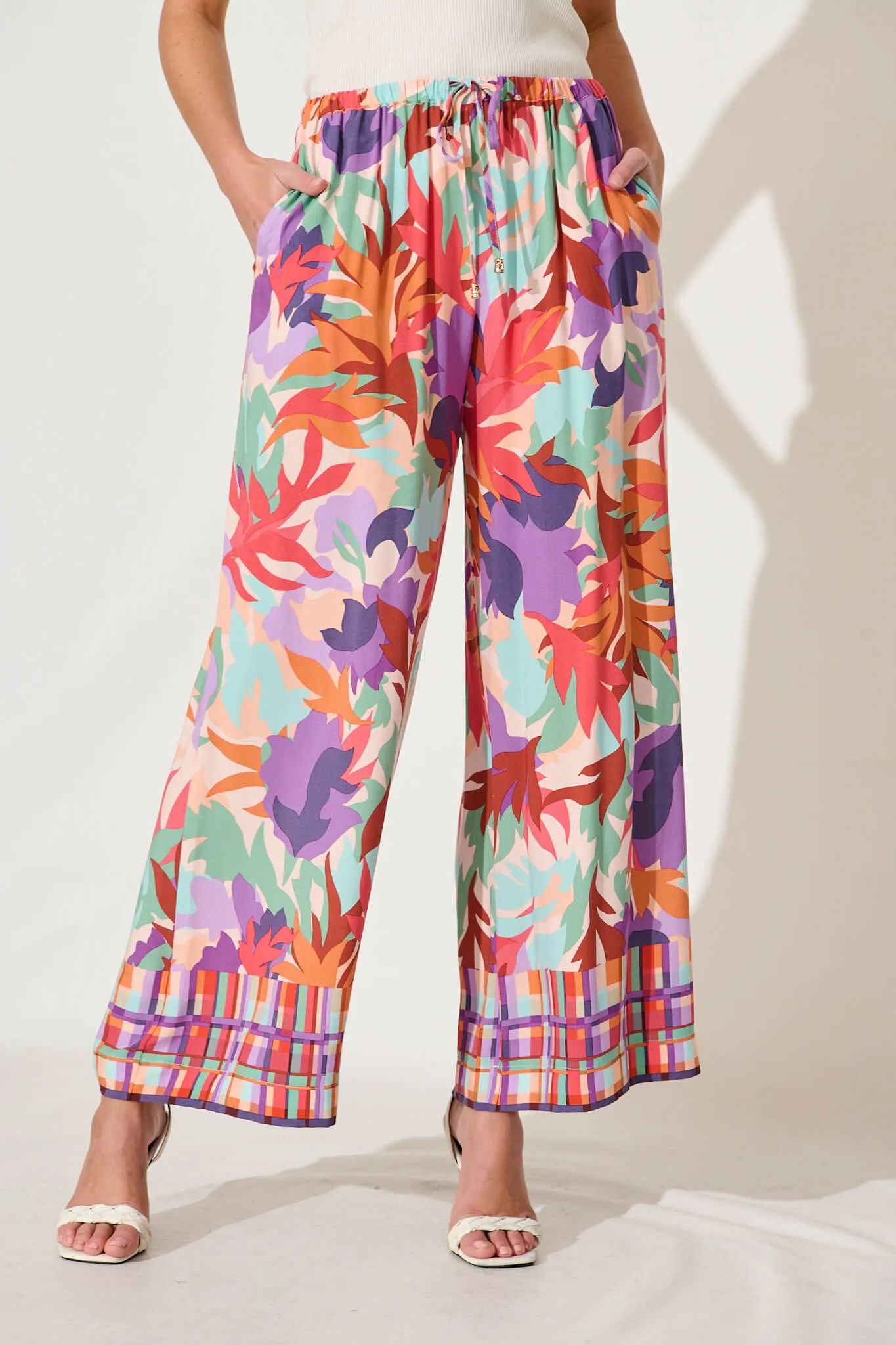 Romeo Pant In Bright Multi Leaf Print sold by St Frock