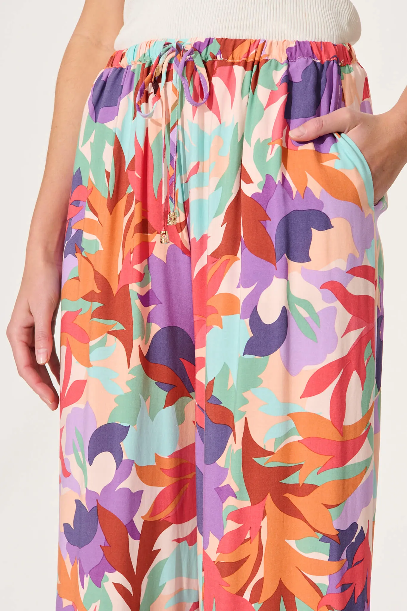 Romeo Pant In Bright Multi Leaf Print sold by St Frock product image thumbnail 5