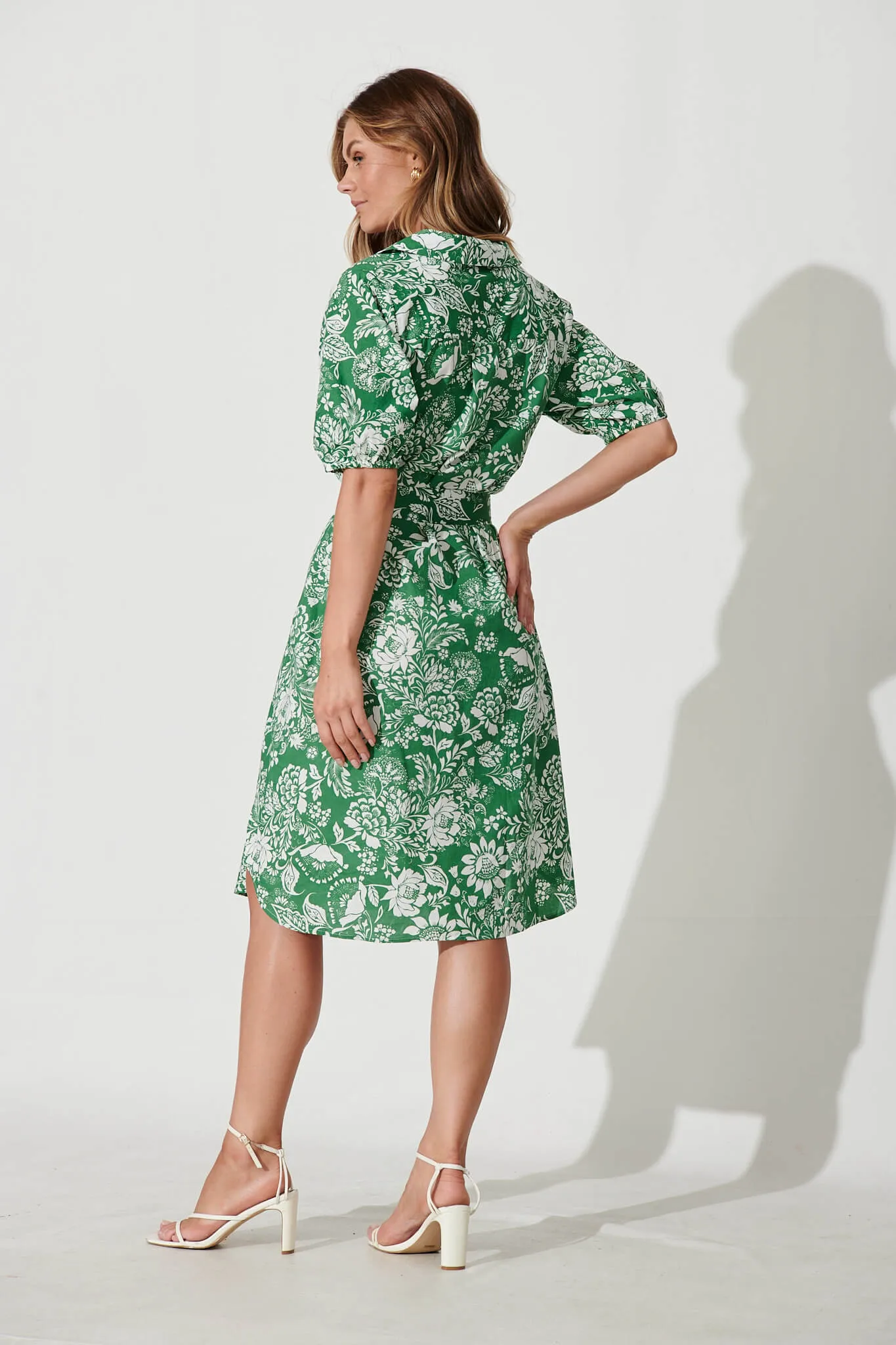March Midi Shirt Dress In Green And White Floral Cotton sold by St Frock product image thumbnail 4