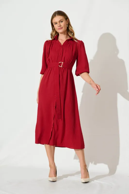Rio Midi Shirt Dress In Crimson Red sold by St Frock