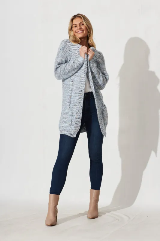 Buttercup Knit Cardigan In Blue Marle Wool Blend sold by St Frock