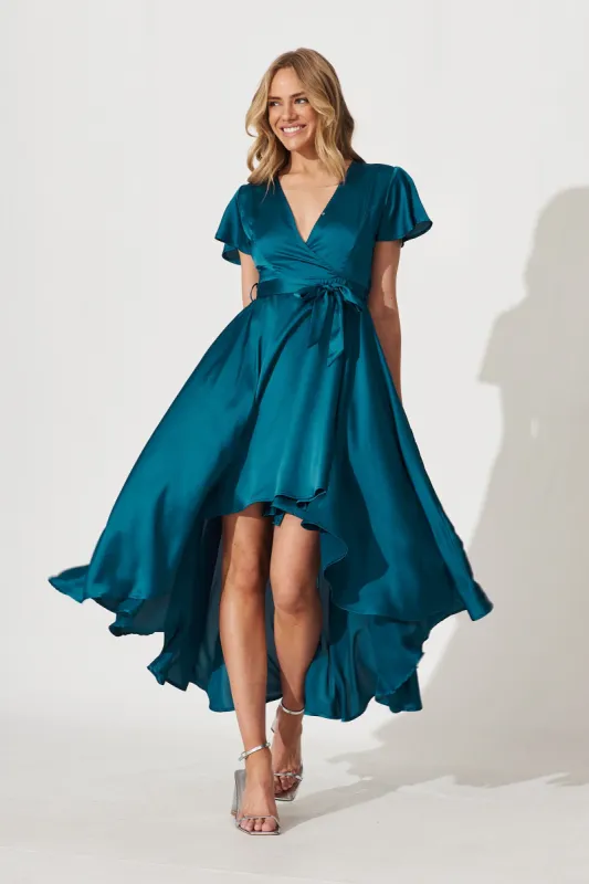 Marilou Maxi Dress In Dark Teal Satin sold by St Frock