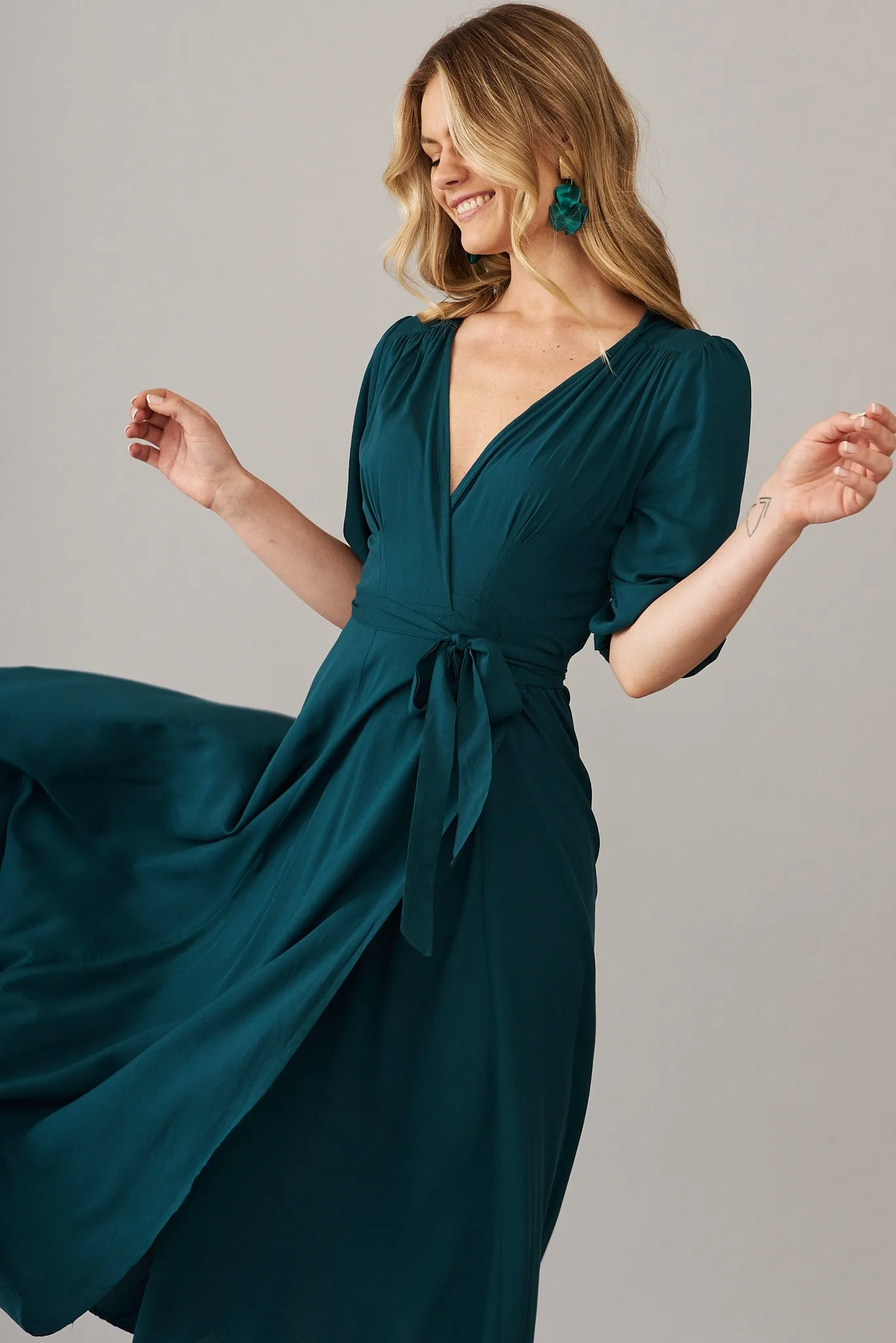 Ronda Maxi Wrap Dress In Emerald sold by St Frock product image thumbnail 4