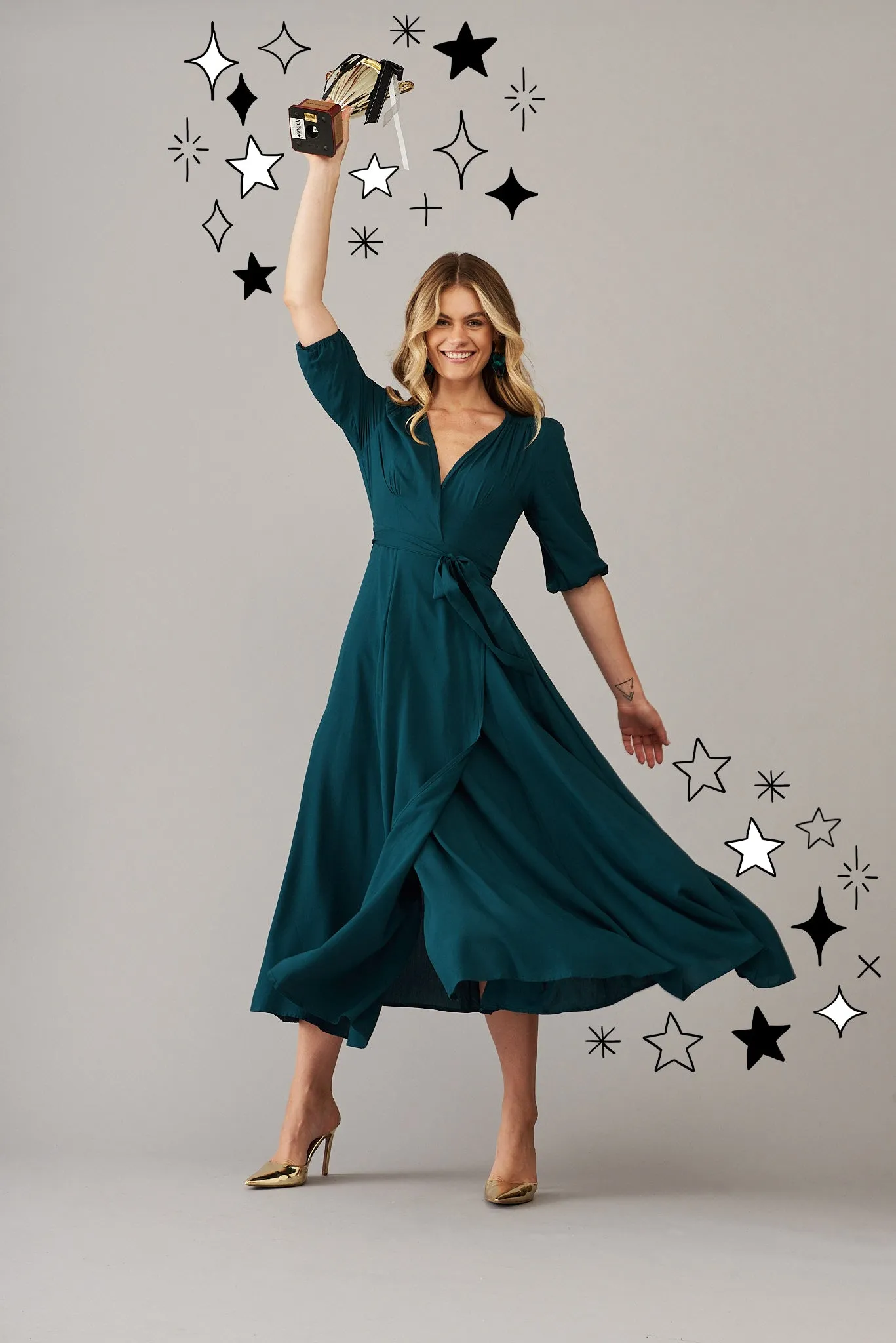 Ronda Maxi Wrap Dress In Emerald sold by St Frock