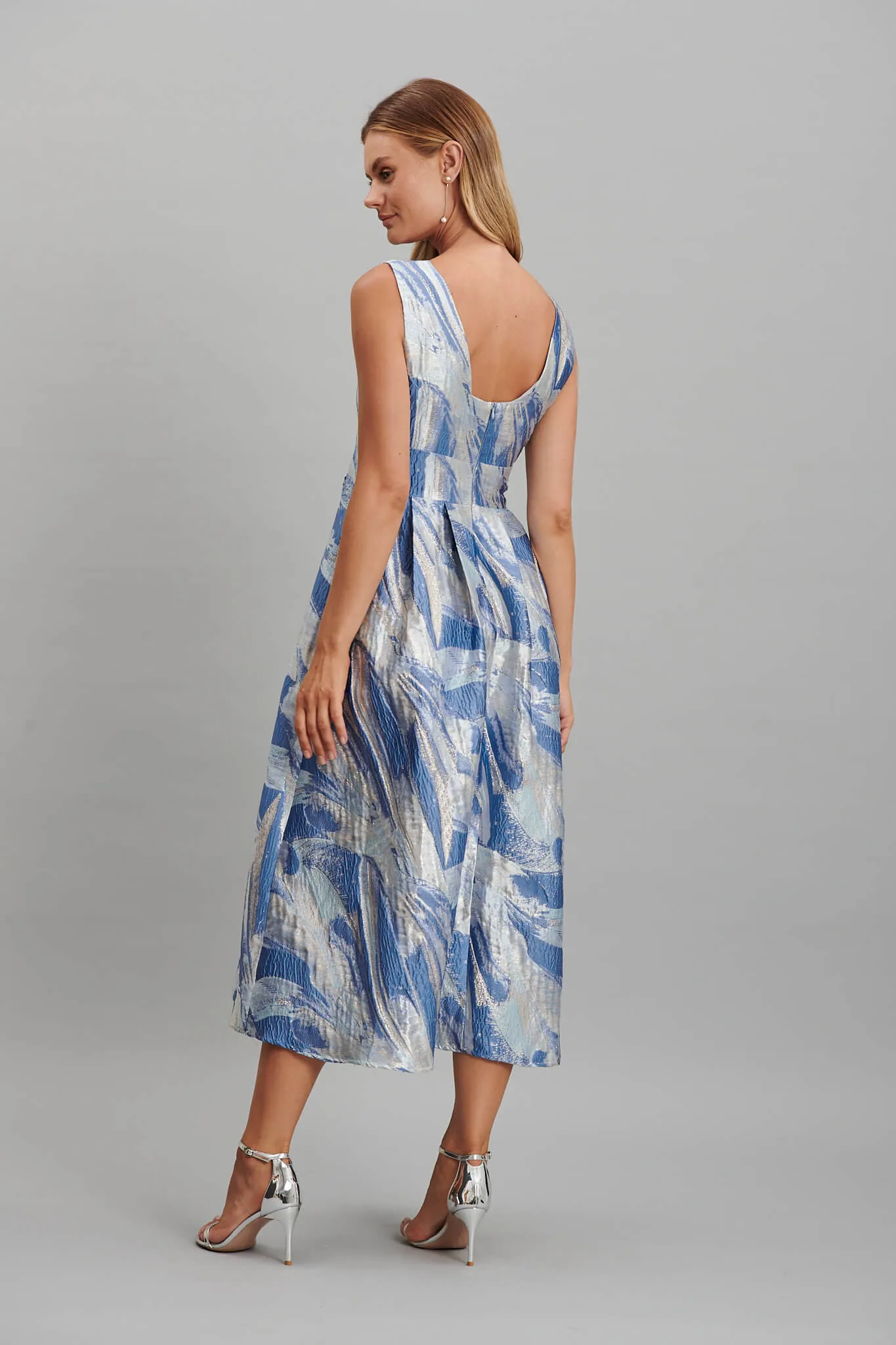 Alexandra Midi Dress In Blue And Gold Jacquard sold by St Frock product image thumbnail 4