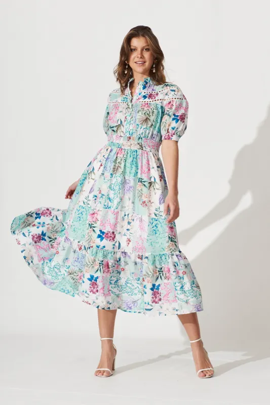 Lynette Midi Dress In Blue Patch Floral sold by St Frock