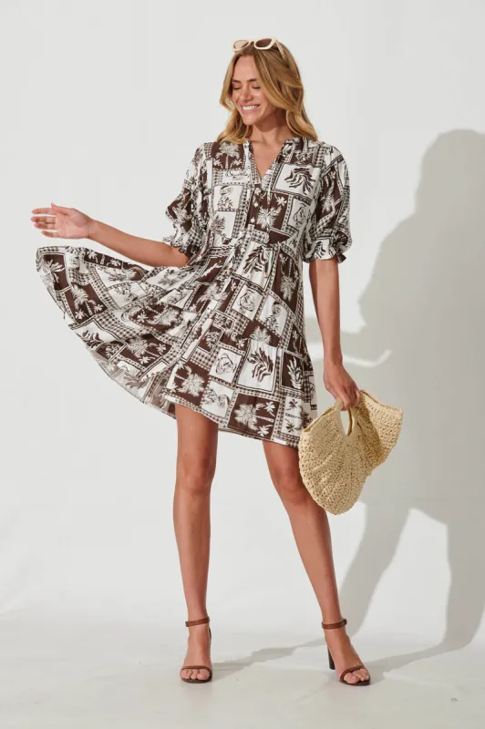 Santanna Smock Dress In Chocolate And White Patchwork sold by St Frock