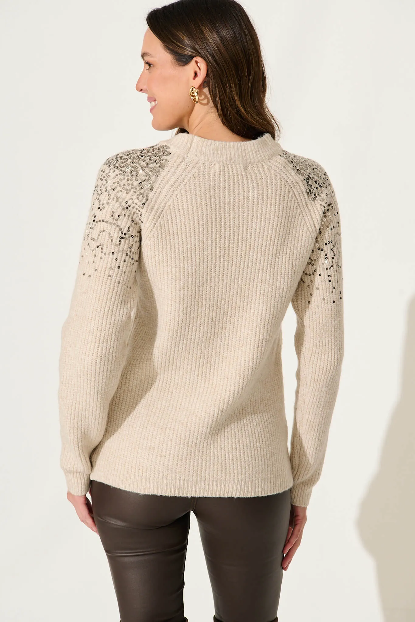 Bowie Knit In Beige With Rose Gold Sequin Detail sold by St Frock product image thumbnail 3