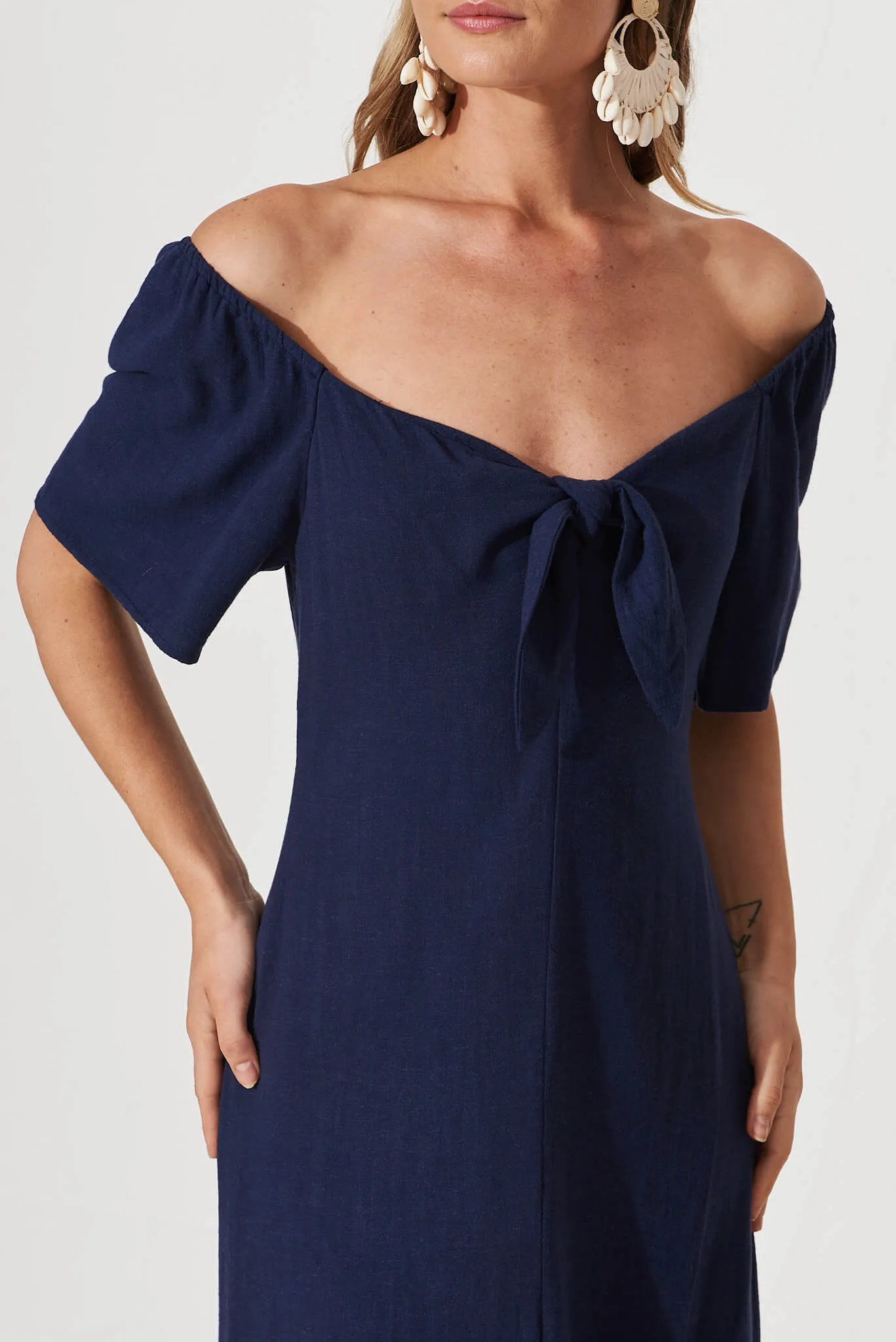 Claudia Midi Dress In Navy Linen sold by St Frock product image thumbnail 5