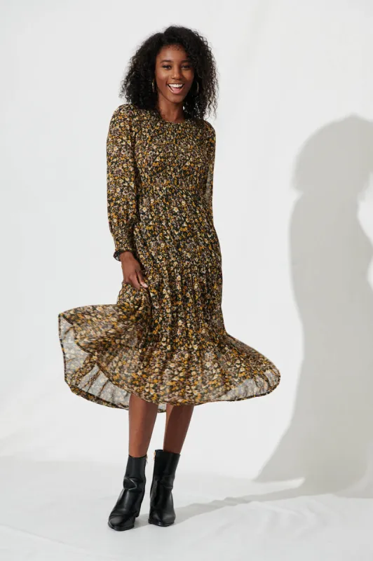 Jaseline Midi Dress In Multi Ditsy Floral sold by St Frock