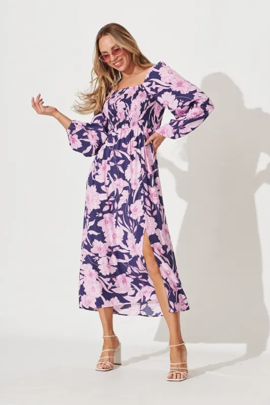 Tammy Midi Dress In Purple Floral sold by St Frock