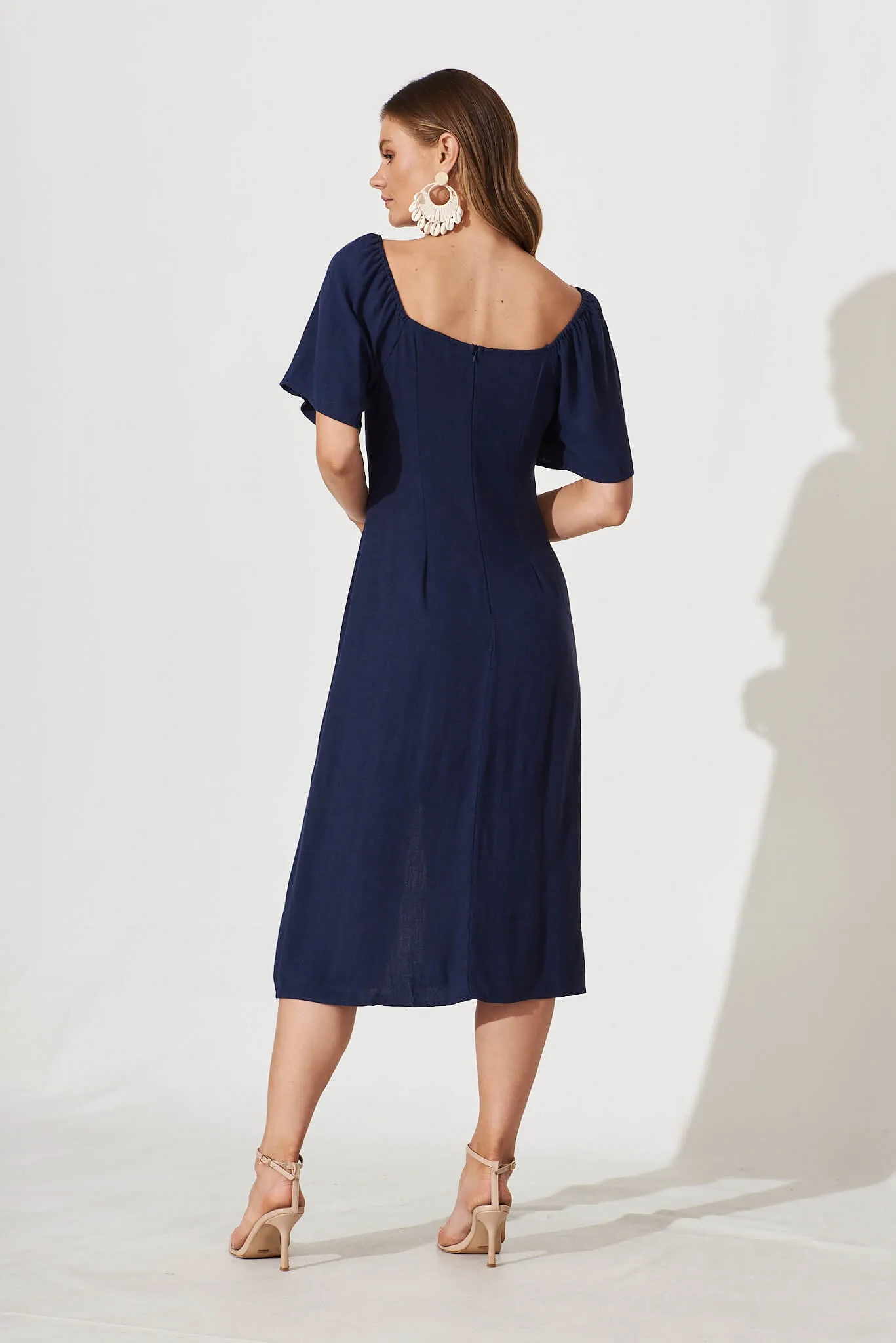 Claudia Midi Dress In Navy Linen sold by St Frock product image thumbnail 4