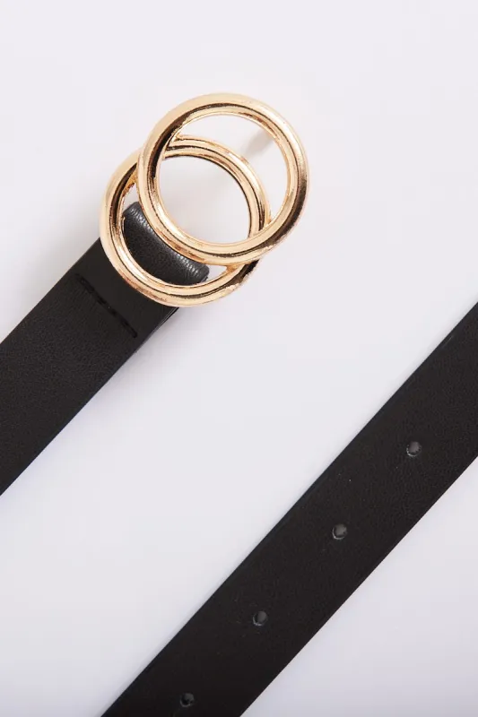 Brooklyn Belt In Black With Double Gold Ring Buckle sold by St Frock