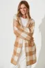 Dina Hood Knit Cardigan In Brown Check Wool Blend sold by St Frock