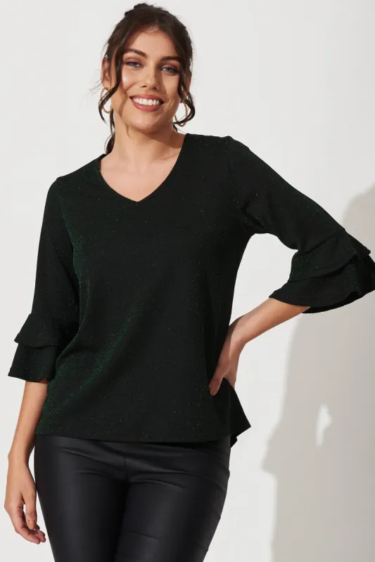 Veronica Top In Black With Emerald Lurex sold by St Frock