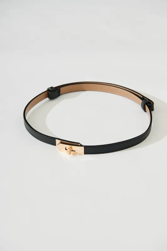 Audrey Belt In Black With Gold Buckle PU sold by St Frock