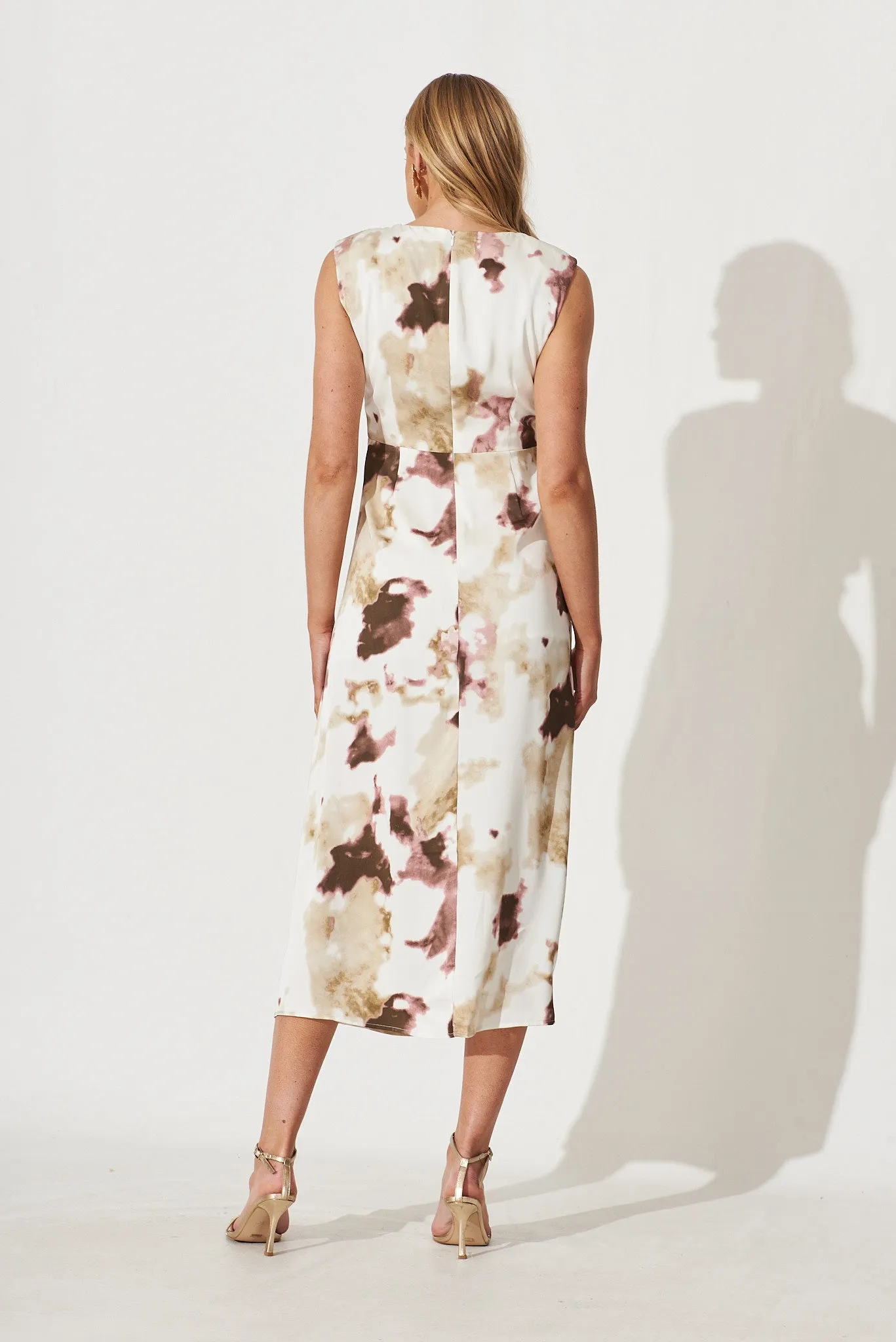 Wonderful World Maxi Dress In Cream With Purple Watercolour Satin sold by St Frock product image thumbnail 4