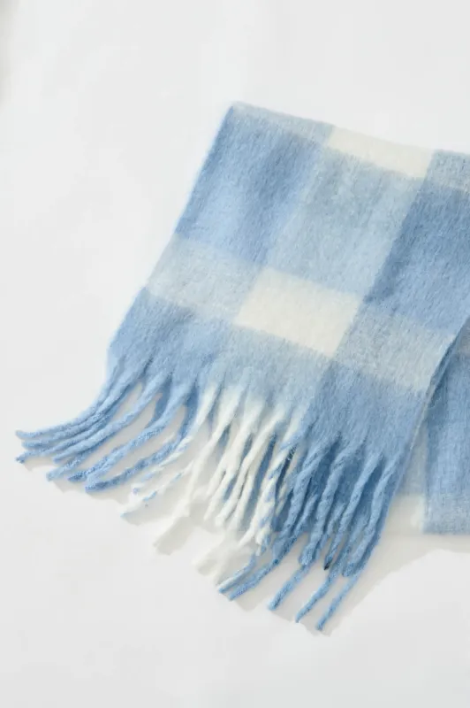 Brooklyn Oversized Knit Scarf In White And Blue Check sold by St Frock