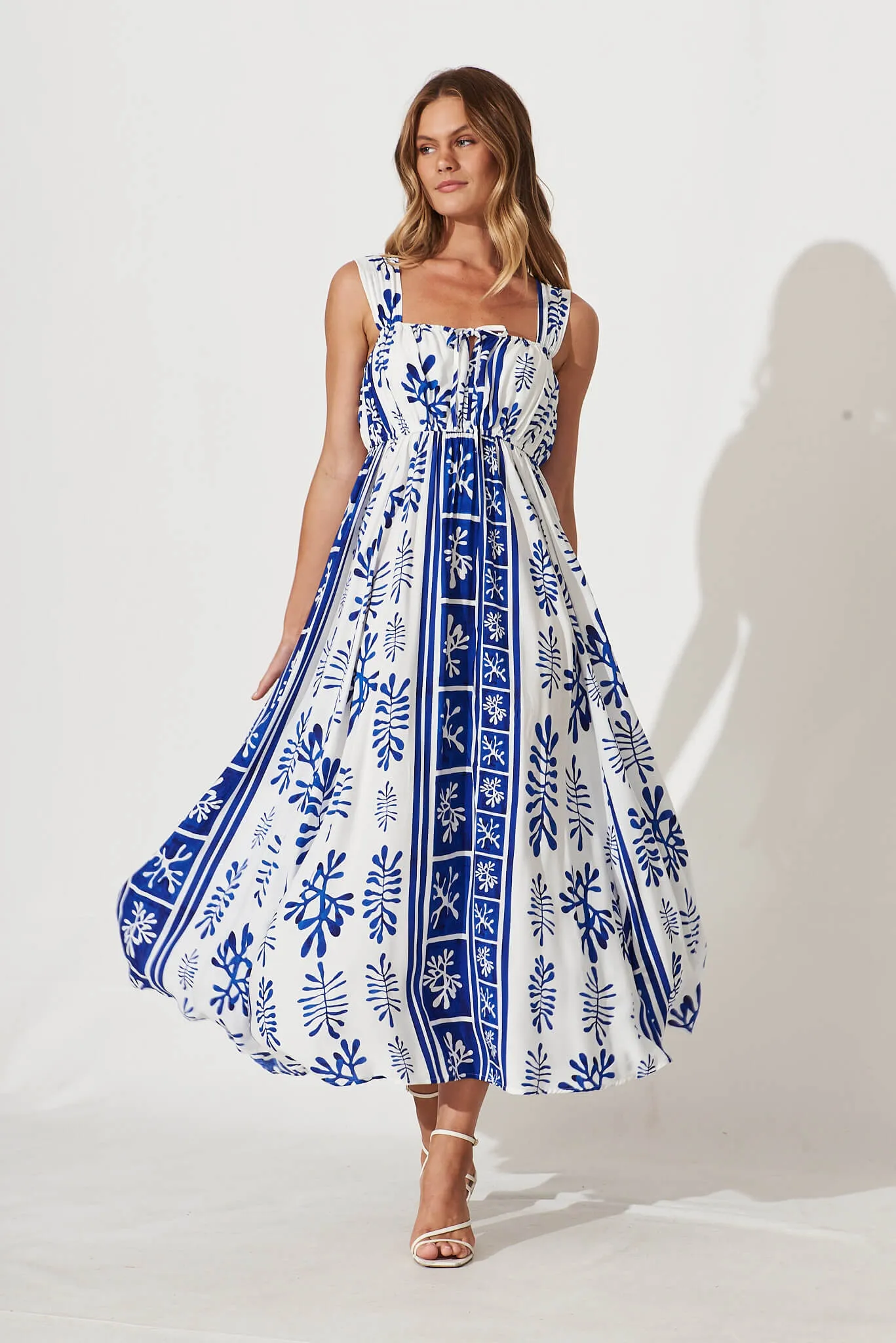 Kita Maxi Dress In Cobalt With White Print sold by St Frock