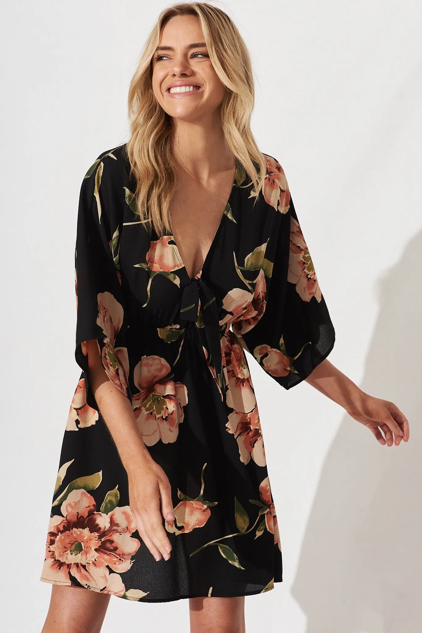 Ava Dress In Black With Blush Floral sold by St Frock product image thumbnail 2