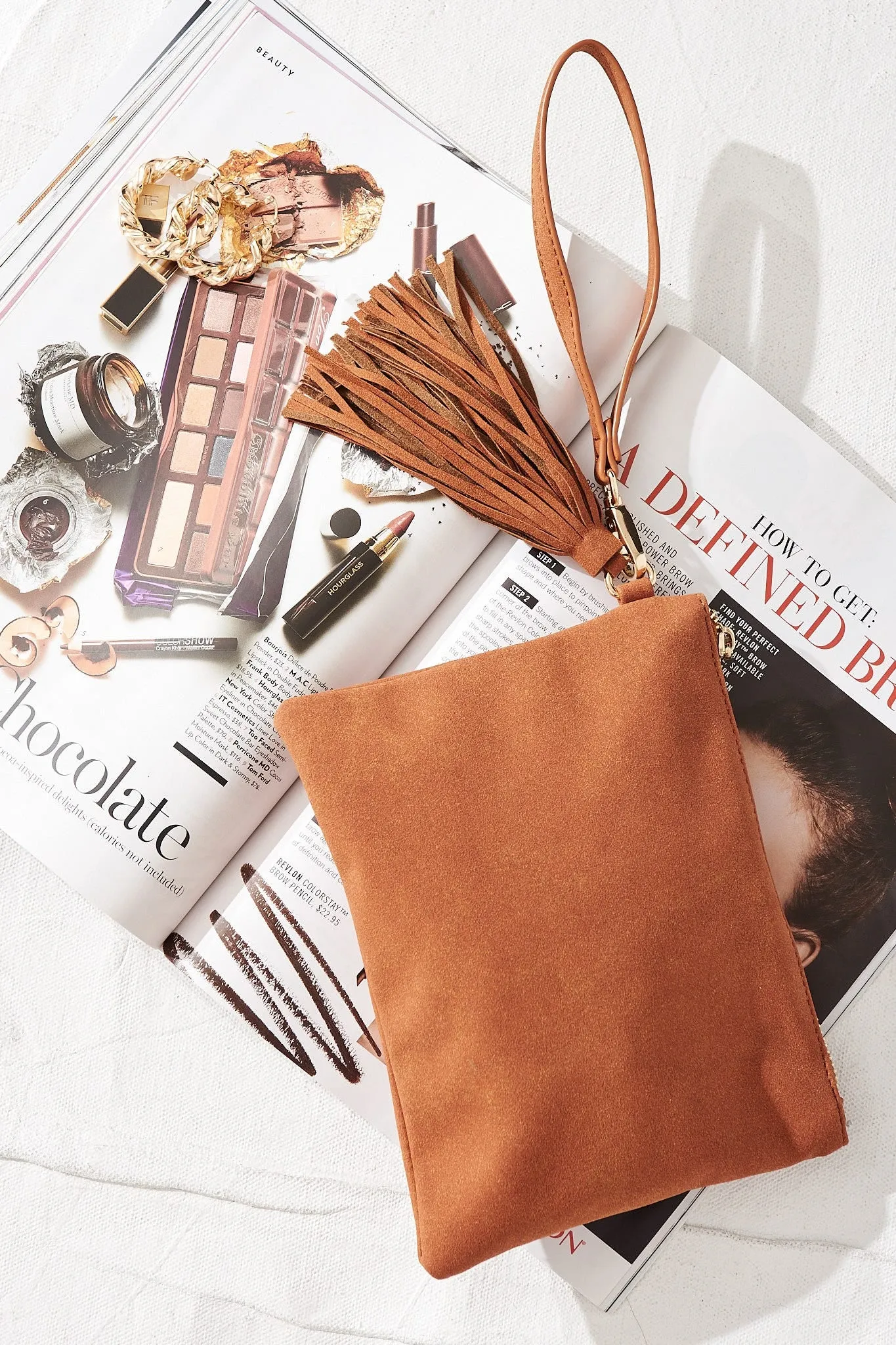 august + delilah Elithe Clutch in Tan Suede sold by St Frock product image thumbnail 3