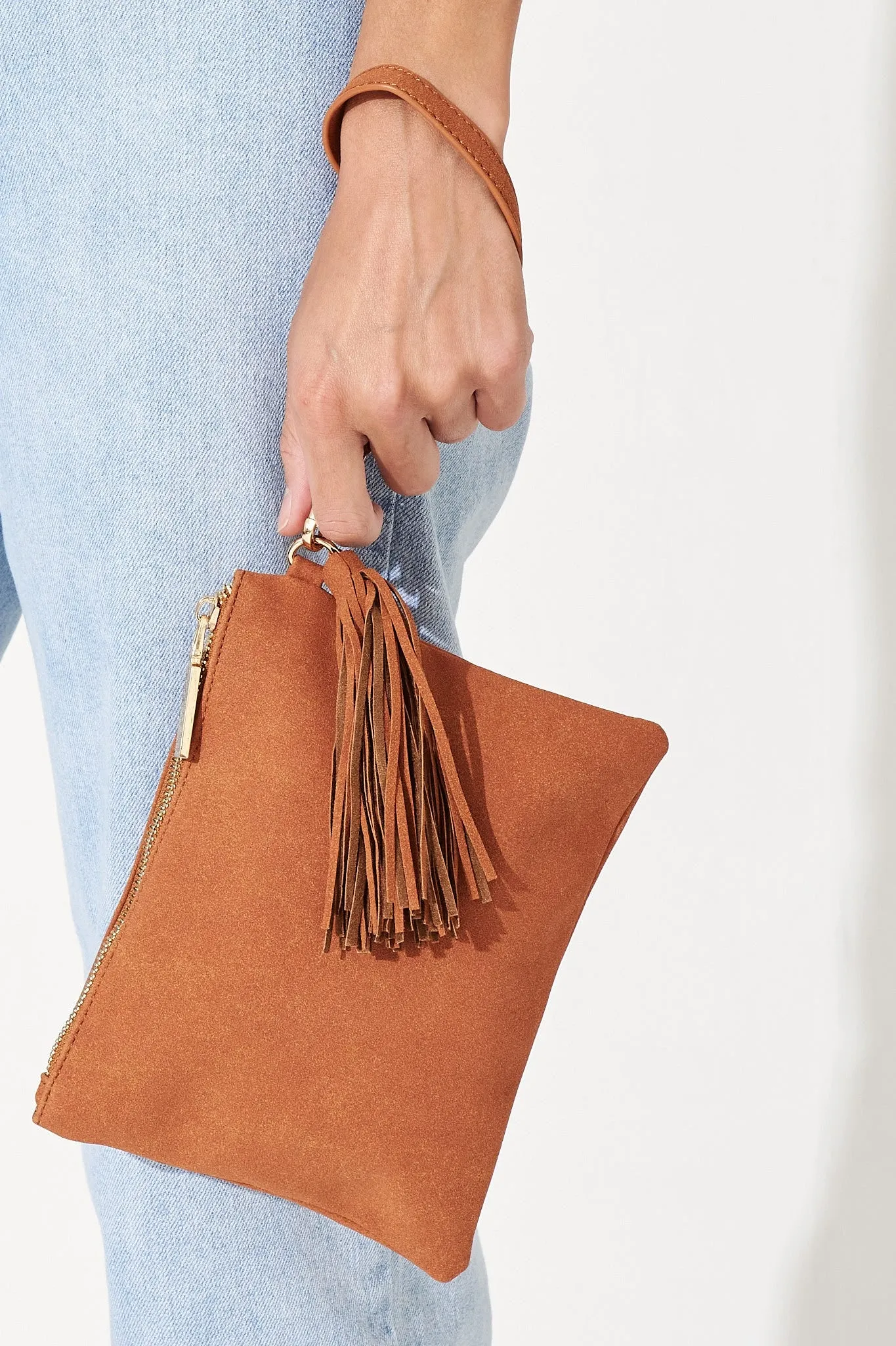 august + delilah Elithe Clutch in Tan Suede sold by St Frock product image thumbnail 2