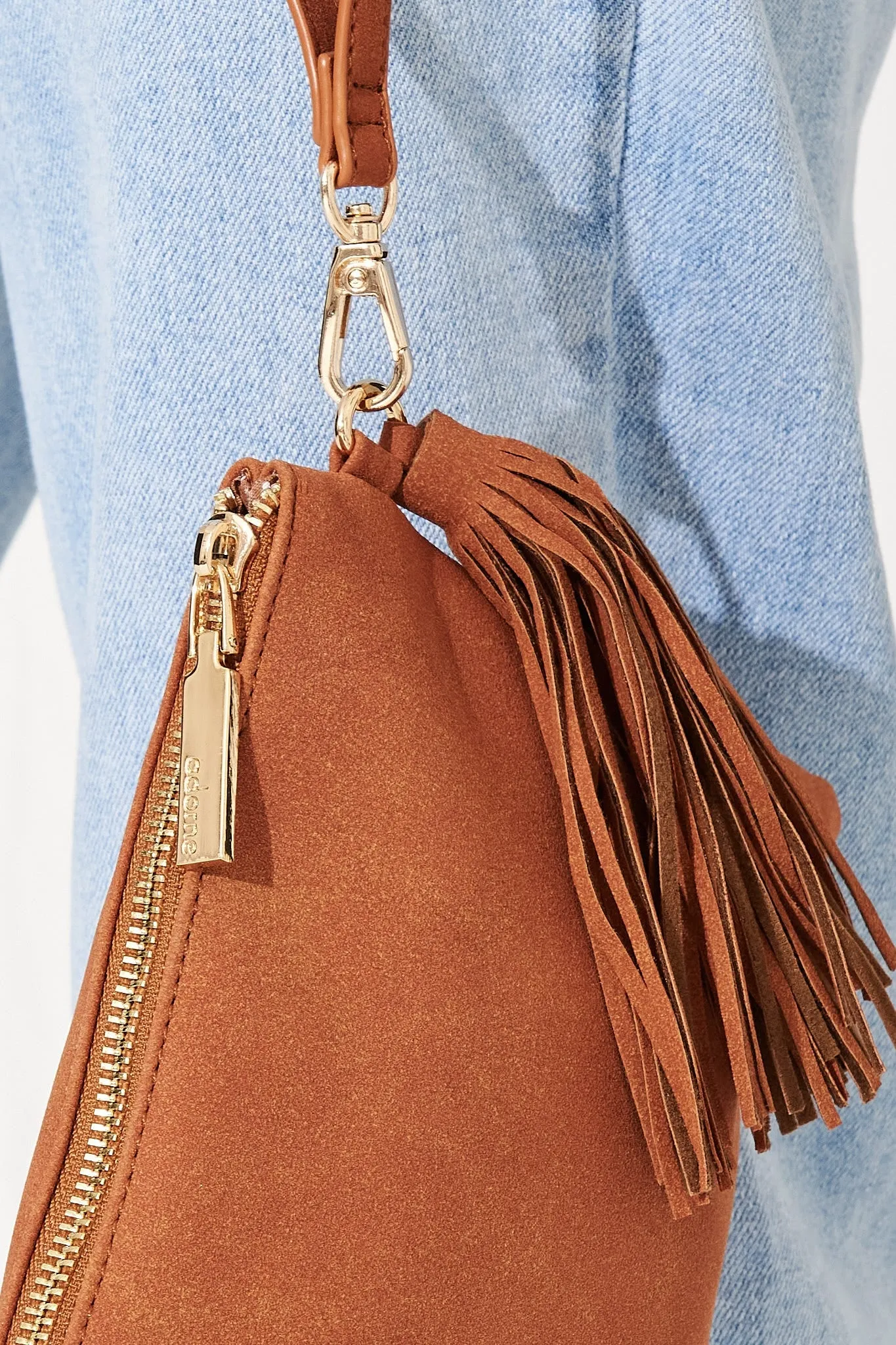 august + delilah Elithe Clutch in Tan Suede sold by St Frock product image thumbnail 4