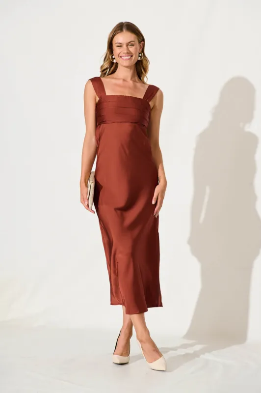 Inspired Maxi Dress In Rust Satin sold by St Frock