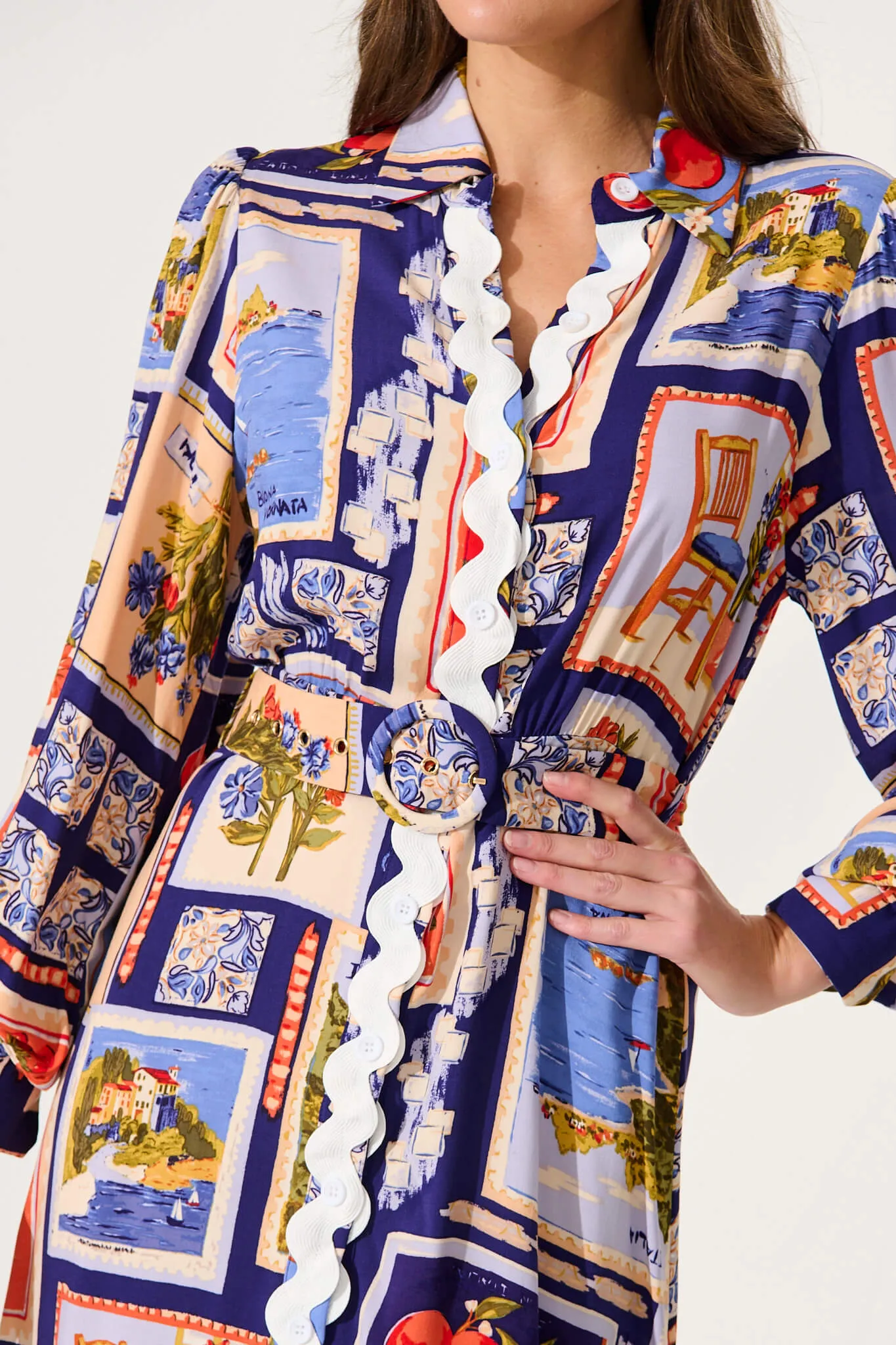 Amico Dress In Blue Multi Postcard Print sold by St Frock product image thumbnail 5