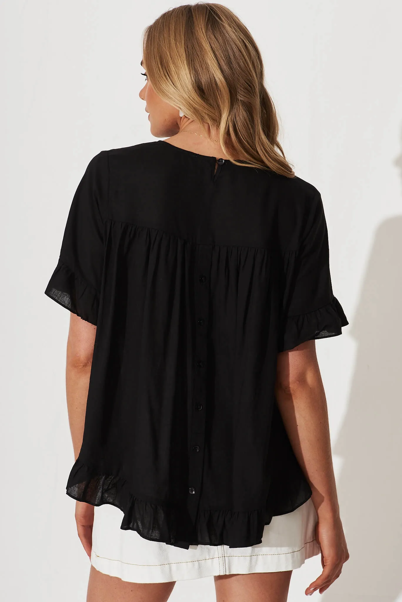 Carmeline Smock Top In Black Linen Blend sold by St Frock product image thumbnail 3