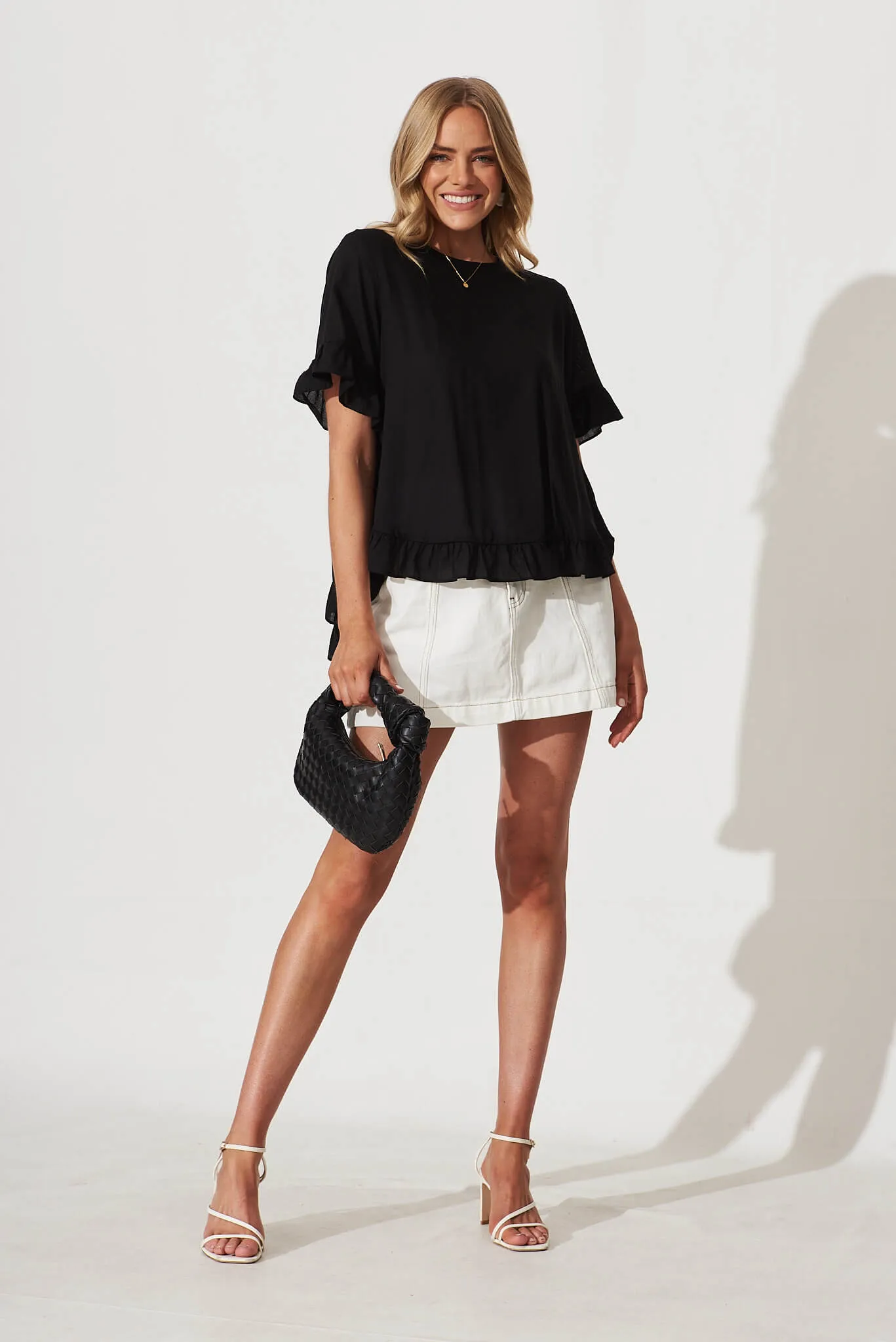 Carmeline Smock Top In Black Linen Blend sold by St Frock product image thumbnail 4