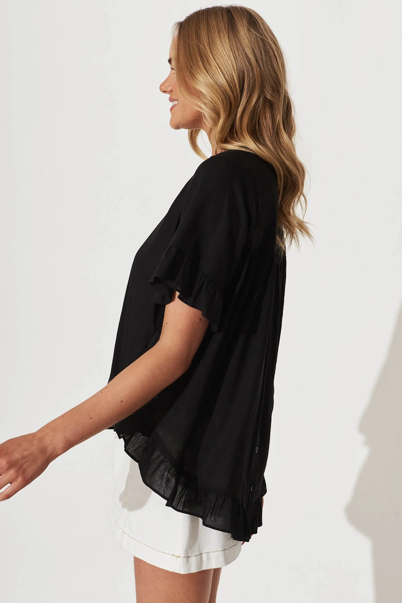 Carmeline Smock Top In Black Linen Blend sold by St Frock product image thumbnail 2