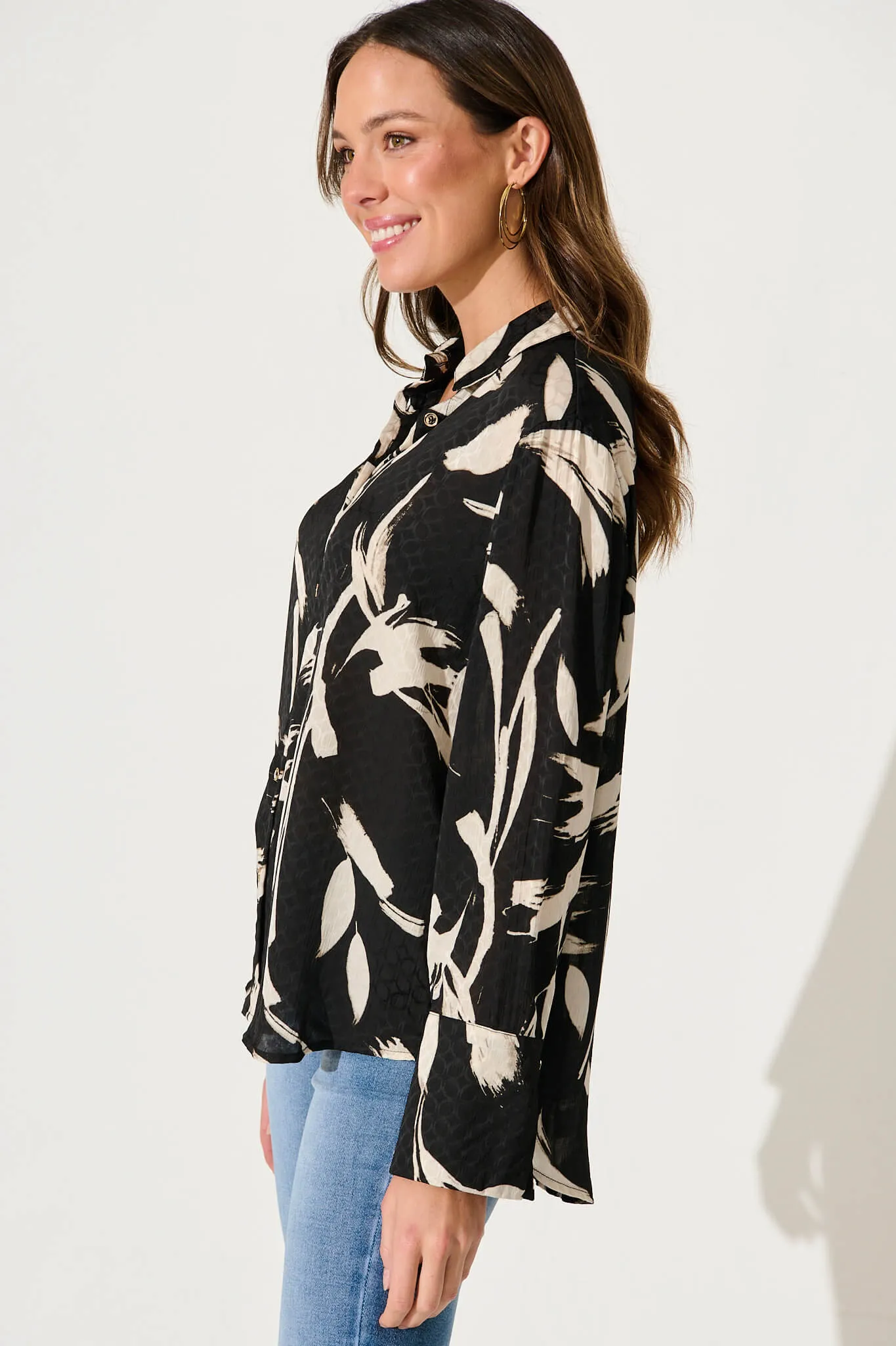 Marcela Shirt In Black With White Brushstroke Print sold by St Frock product image thumbnail 2